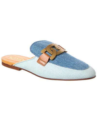 Tod's Denim & Leather Mule In Blue