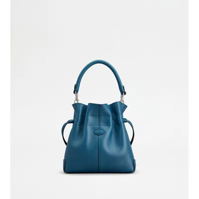 Tod's Di Bag Bucket Bag In Leather Mini With Drawstring In Blue
