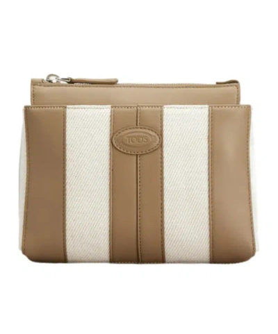 Tod's Di Bag Crossbody Bag In Leather And Canvas Mini In Nude