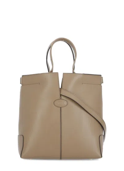 Tod's Di Bag Folio Small Leather Tote In Marrone Chiaro