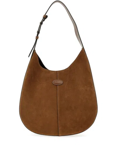 Tod's Small Suede Leather Hobo Bag In Marrone Chiaro