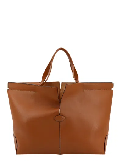 Tod's Di Folio Leather Shopping Bag In Brown