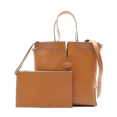 Tod's Di Leather Tote Bag Brown