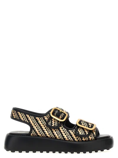 Tod's Double Buckle Sandals In White/black