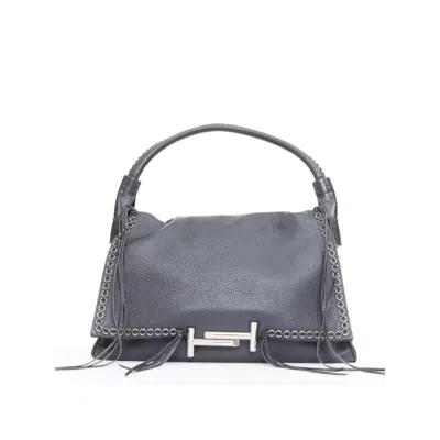 Pre-owned Tod's Double Double T Black Calfskin Grommet Weave Fringe Shoulder Hobo Bag