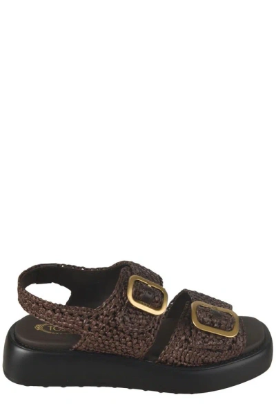 Tod's Double Strap Buckle Sandals In Brown