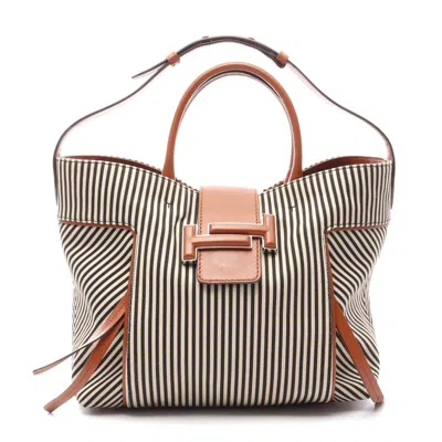 Tod's Double T Canvas Leather Shoulder Bag In Black