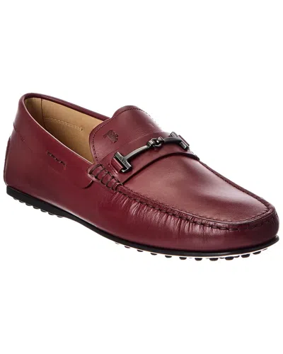 Tod's Double T Fine City Grommet Leather Loafer In Burgundy
