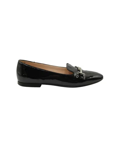 Tod's Double T Flats In Black Patent Leather