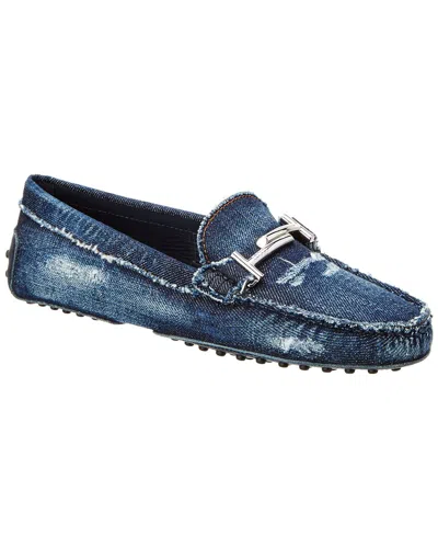 Tod's Double T Gommino Denim Driving Shoe In Blue
