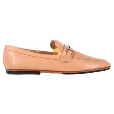 Tod's Double-t Loafers In Beige Leather In Animal Print