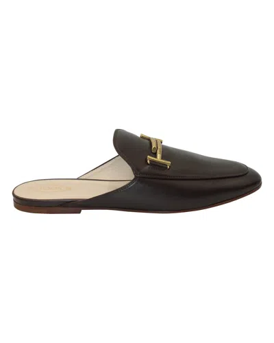 Tod's Sabot Plaque Detail Mules In Nero