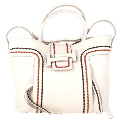 Tod's Double T Stitch Detail Handbag In White Leather