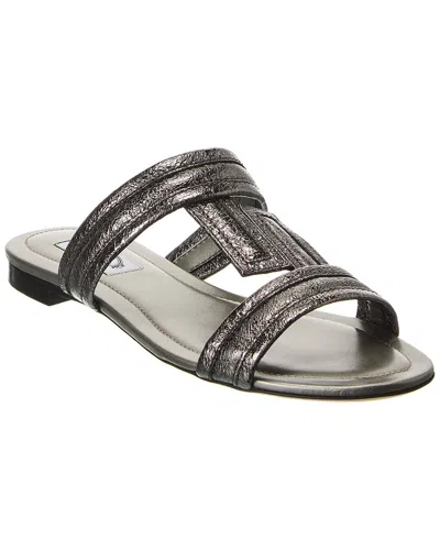 Tod's Double T Strap Leather Sandal In Silver