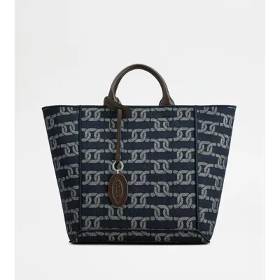 Tod's Double Up Shopping Bag In Denim And Leather Medium