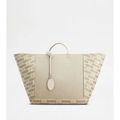 Tod's Double Up Shopping Bag In Fabric And Leather Large