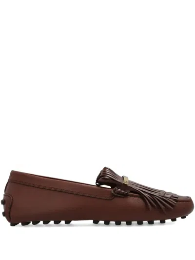 Tod's Driver Sole Fringe Loafer Shoes In Brown