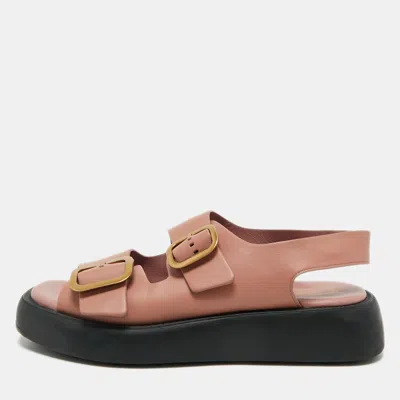 Tod's Dusty Pink Leather Double Buckle Chunky Sandals