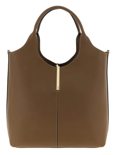 Tod's Logo Engraved Small Shopper Bag In Brown