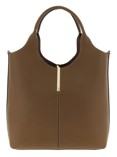 Tod's Logo Engraved Small Shopper Bag In Brown