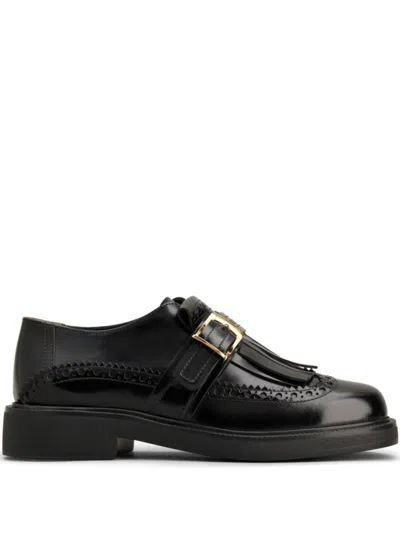 TOD'S TOD'S ELEGANT BLACK SHOES WITH DECORATIVE BUCKLE AND FRINGE DETAIL