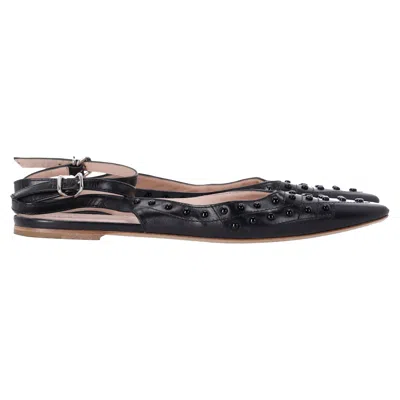 Tod's Embellished Point-toe Flats With Ankle Strap In Black Leather