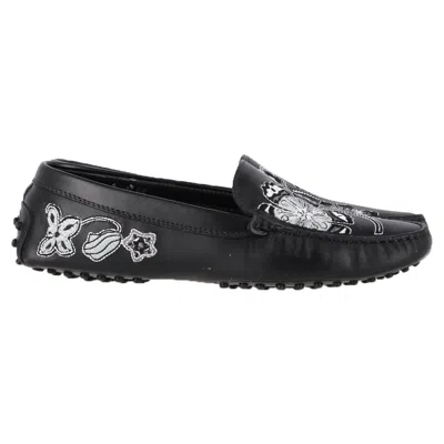 Tod's Embroidered Loafers In Black Leather