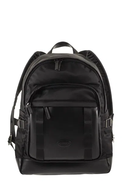 Tod's Fabric And Leather Rucksack In Black