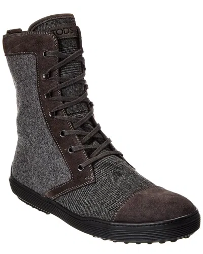 Tod's Flannel & Suede Boot In Gray
