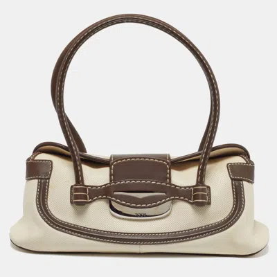 Tod's Flap Brown/off White Canvas And Leather Satchel