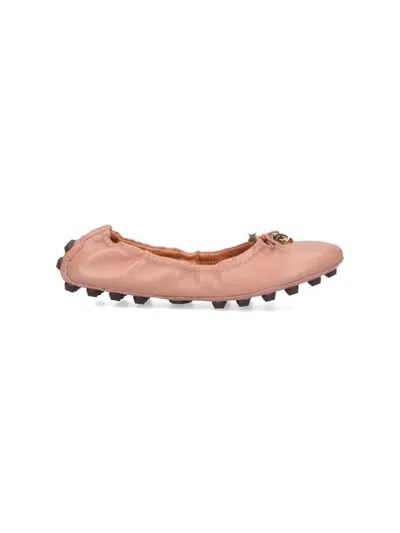 Tod's Gommino Leather Ballerina Shoes In Pink