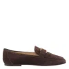 Tod's Almond Toe Suede Loafers Gold Hardware In Brown