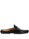 Tod's Black Calfskin Slip On Loafers With Metallic Strap And Rubber Sole In Black