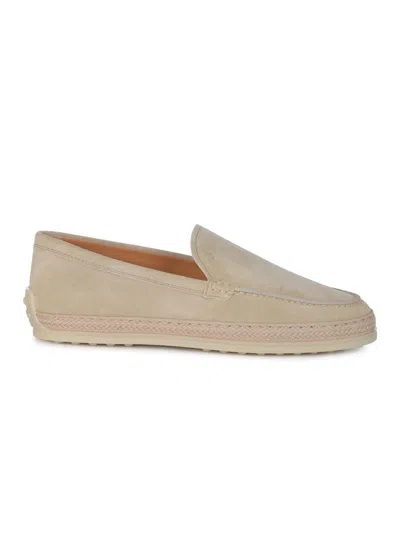 Tod's Powder Pink Raffia Loafer In Beige
