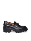 Tod's Semi-shiny Leather Heeled Loafers With Metal Chain Shoes In Black