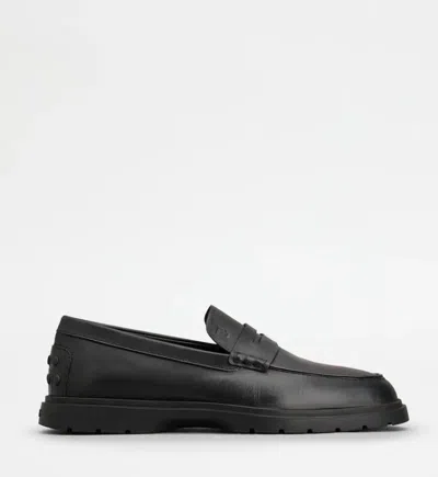 Tod's Gomma Leggero Leather Loafers In Black