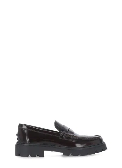 Tod's Gomma Casual Leather Penny Loafers In Red