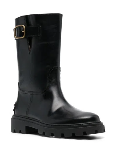 Tod's Leather Biker Boot In Black
