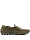 Tod's Kaki Suede Loafers With Almond Toe Design In Multicolor