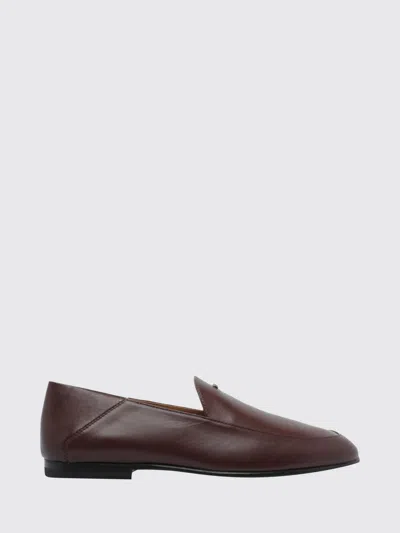 Tod's Flat Smooth Leather Loafers With Metallic Logo In Brown