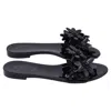 Tod's Floral-applique Slide Flat Sandals In Black Patent Leather In Multi