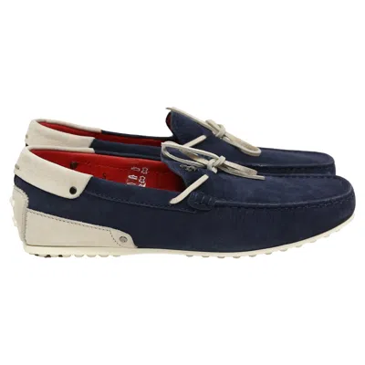 Tod's For Ferrari Bow Loafers In Navy Blue Leather