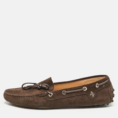Tod's For Ferrari Brown Suede Bow Slip On Loafers