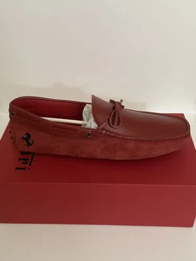 Pre-owned Tod's For Ferrari Gommini Red Suede Driving Shoes Loafers Size 10.5 Us