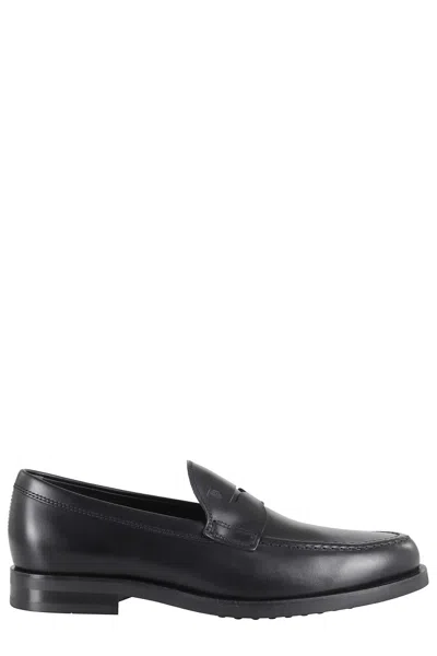 Tod's Formal Loafer With Embossed Logo In Smooth Leather In Black