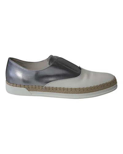 Tod's Francesina Espadrille Slip On Sneakers In Silver/white Leather