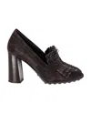 Tod's Fringe Block Heel Penny Loafer Pumps In Brown Suede In Brown