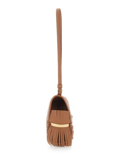 Tod's Tod`s  Fringe Pendant Moccasin Leather Wrist Strap For Women In Brown