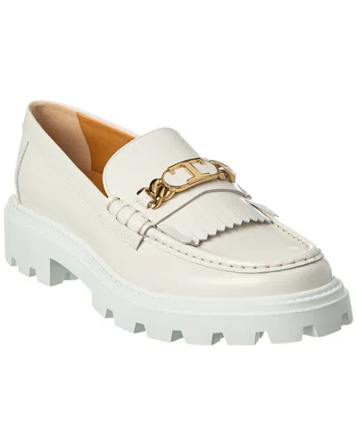 Tod's Fringed Leather Loafer In White