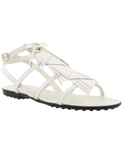 Tod's Fringed Leather Sandal In Neutral